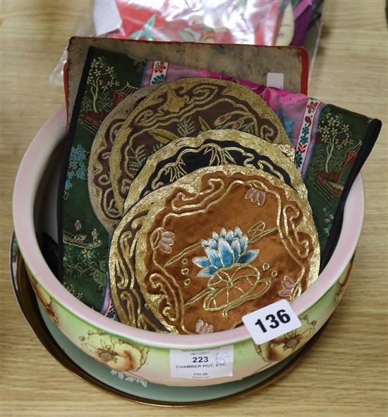 A collection of Chinese embroidered silk panels and mats